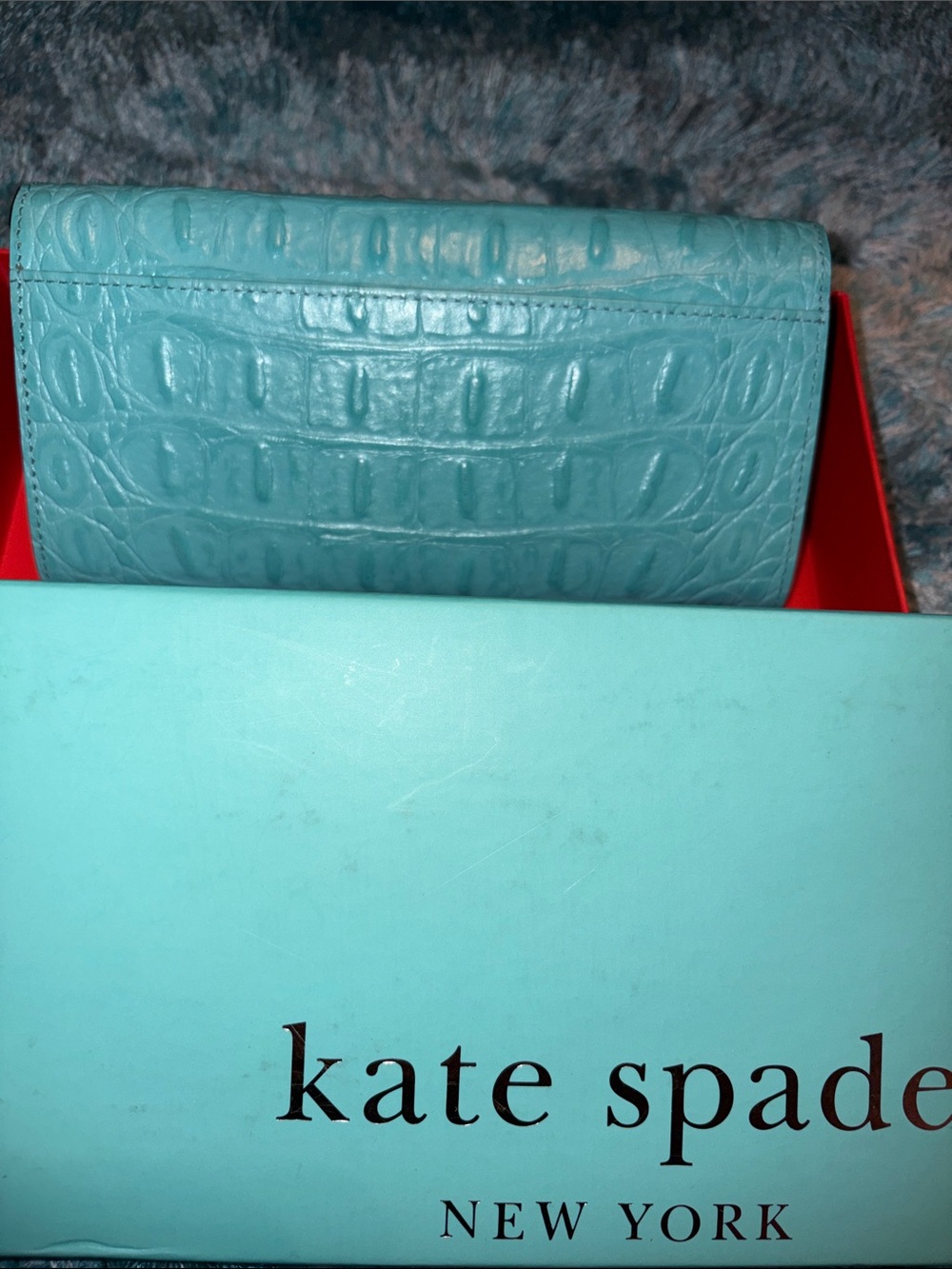 Kate Spade Orchard Valley Cyndy Turquoise Croc-Embossed Leather Wallet - Picture 3 of 10